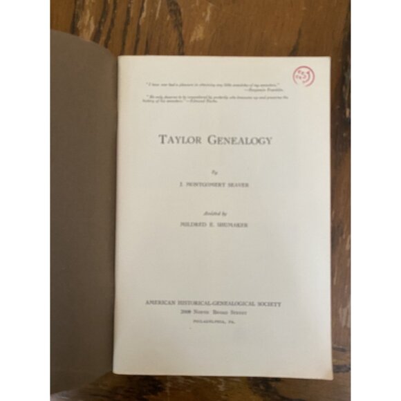 Taylor Genealogy By J. Montgomery Seaver Mildred Shoemaker Vintage American Hist - Picture 3 of 5
